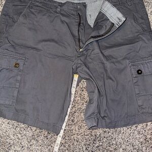 Merona Gray Cargo Shorts Cotton Blend Relaxed Fit ** missing button​